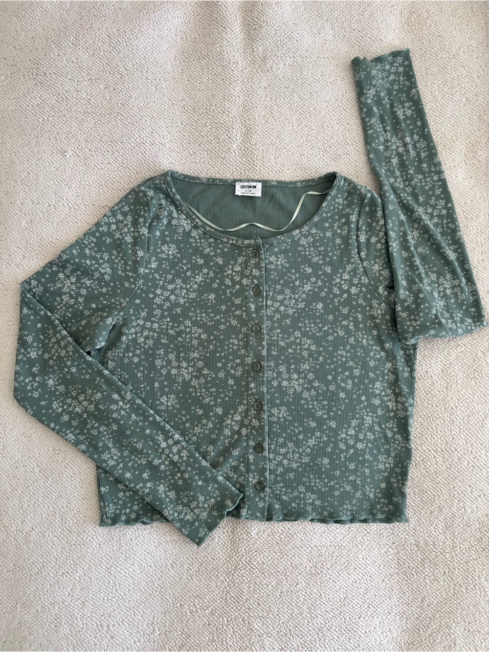 Cotton:On Girls/Teen Ditsy Floral Ribbed Long Sleeve Cardigan Top Size:L (12/13)